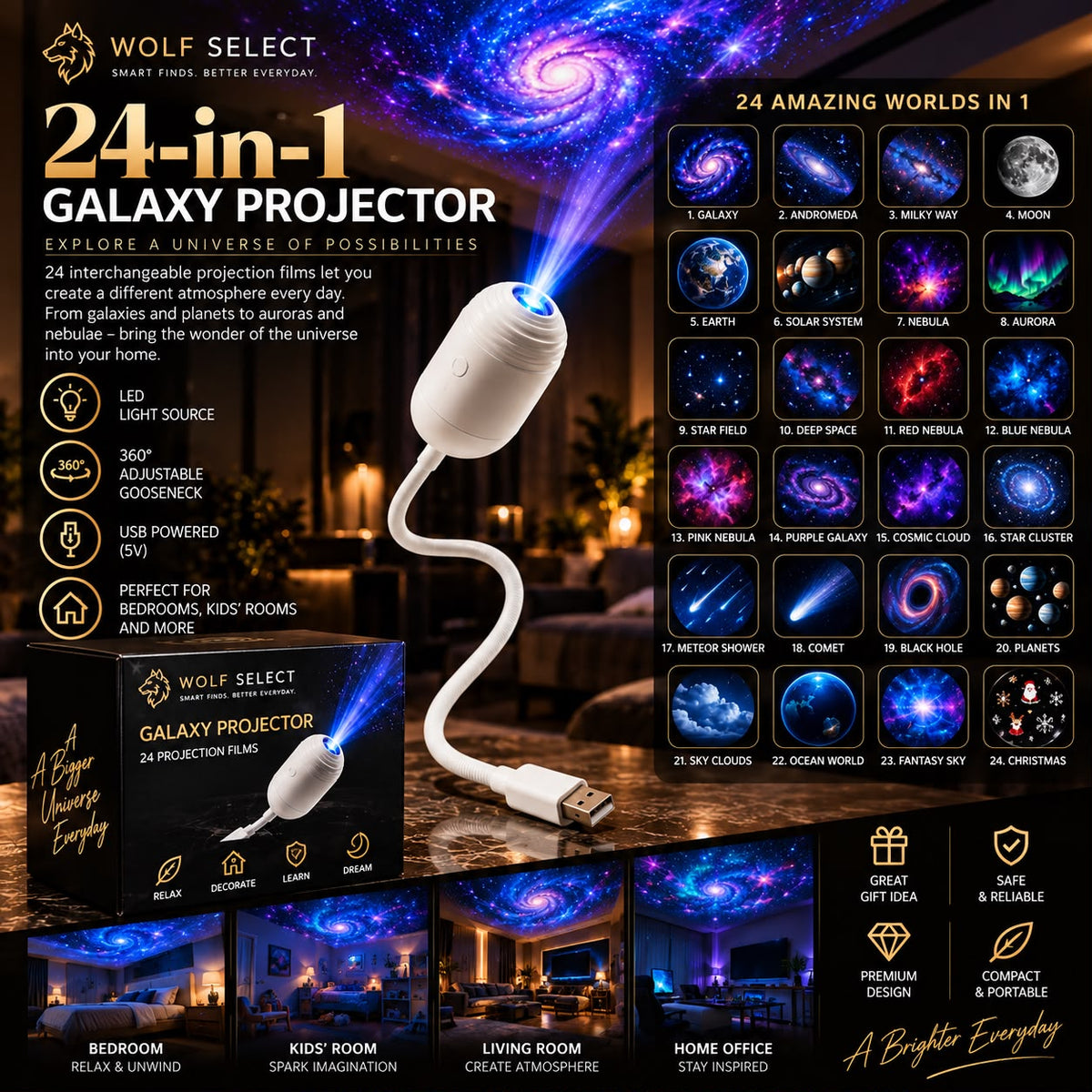 Mini Galaxy Projector – 24-in-1 Starry Sky Light