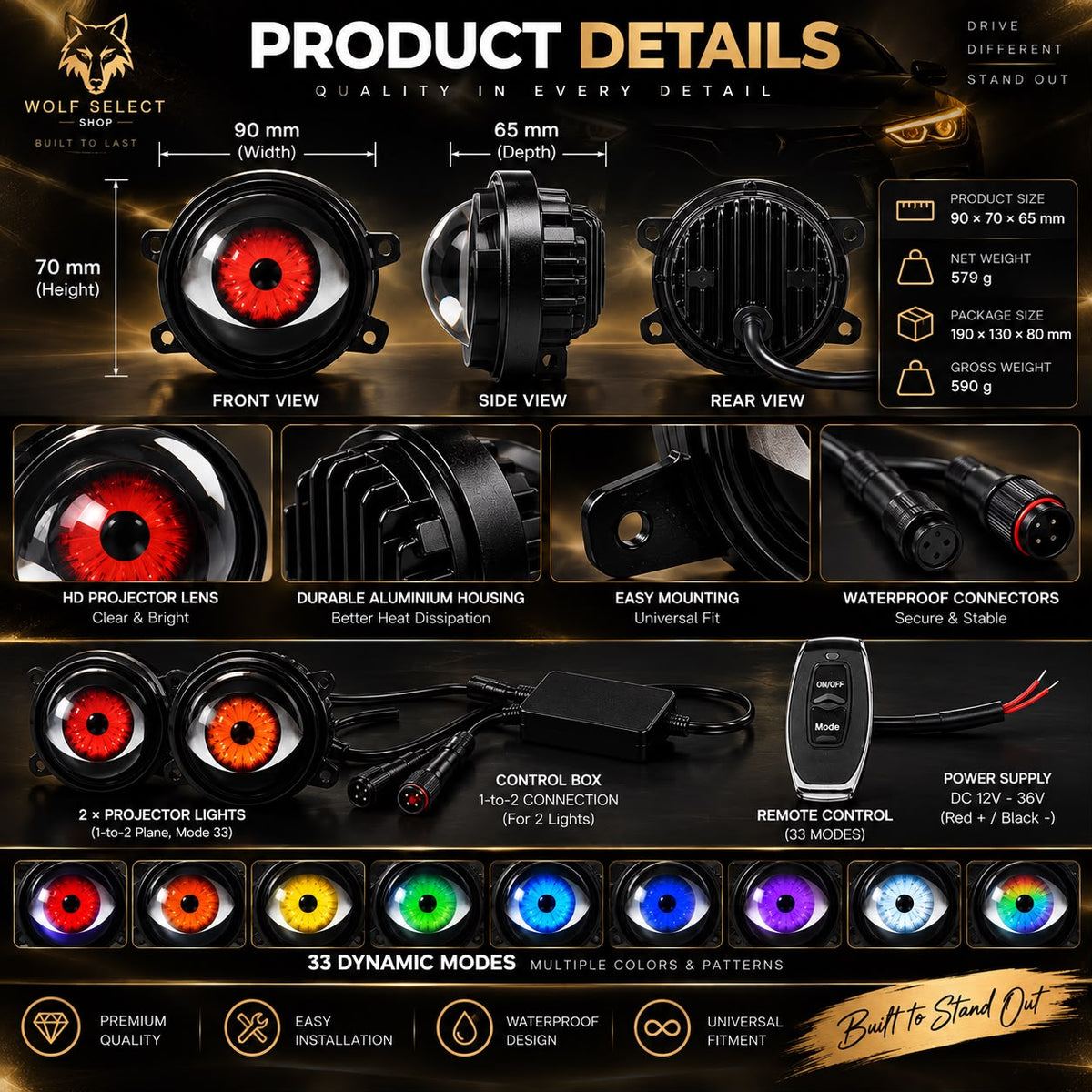 Dynamic Demon Eye Projector Lights – 33 Modes