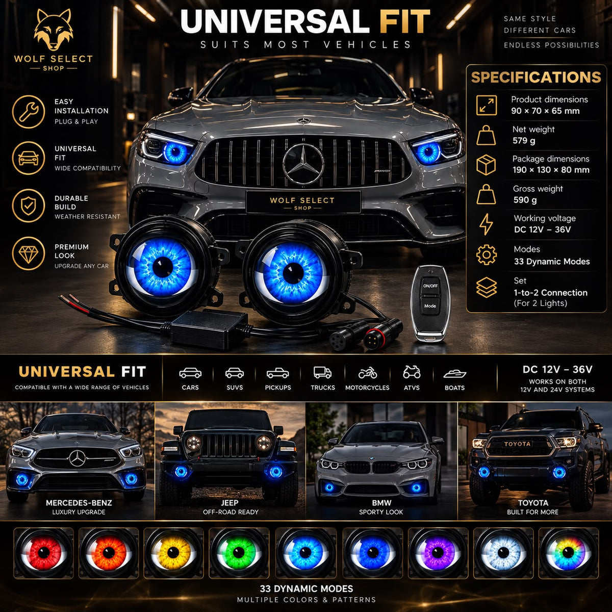 Dynamic Demon Eye Projector Lights – 33 Modes
