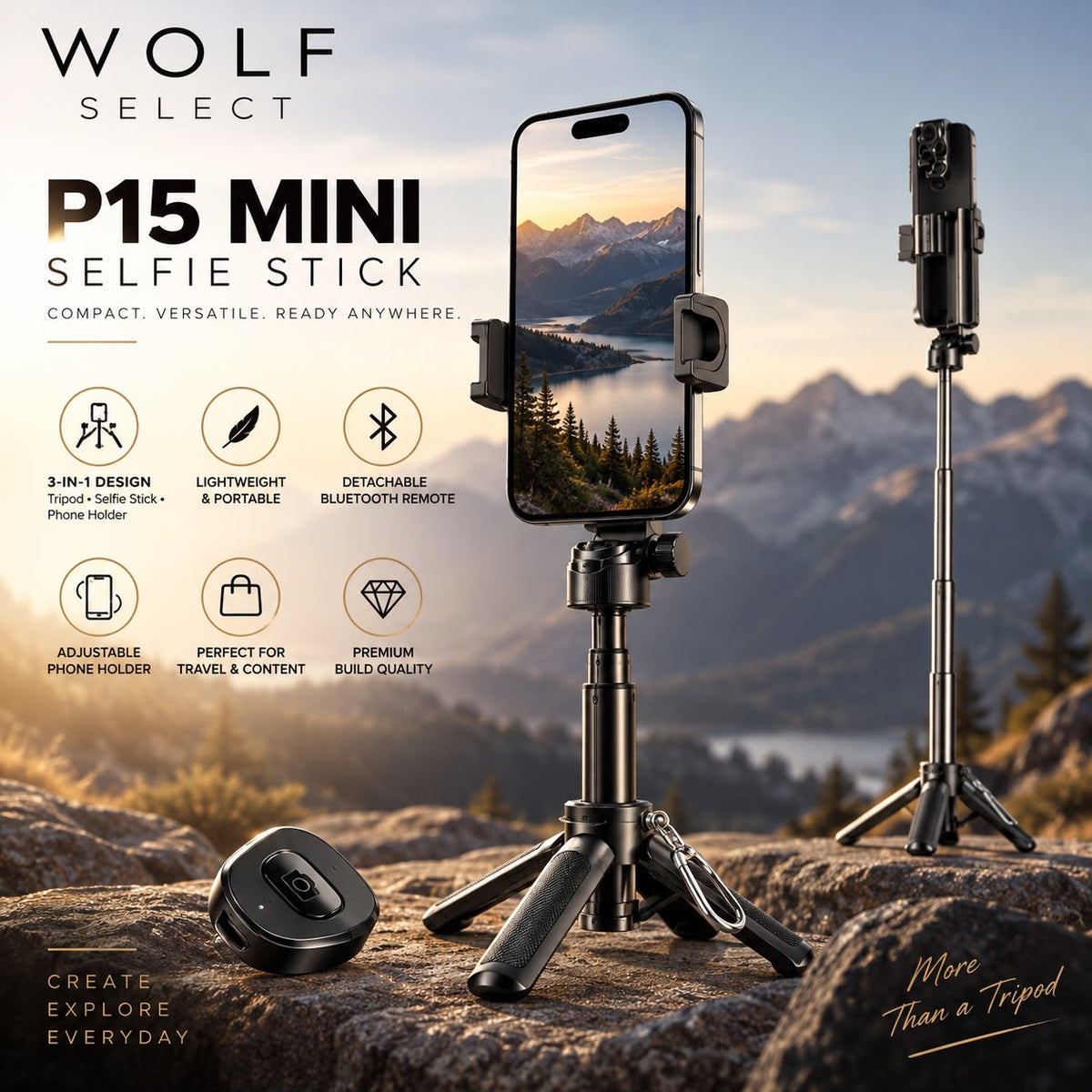 Pocket Tripod & Selfie Stick – P15 Mini