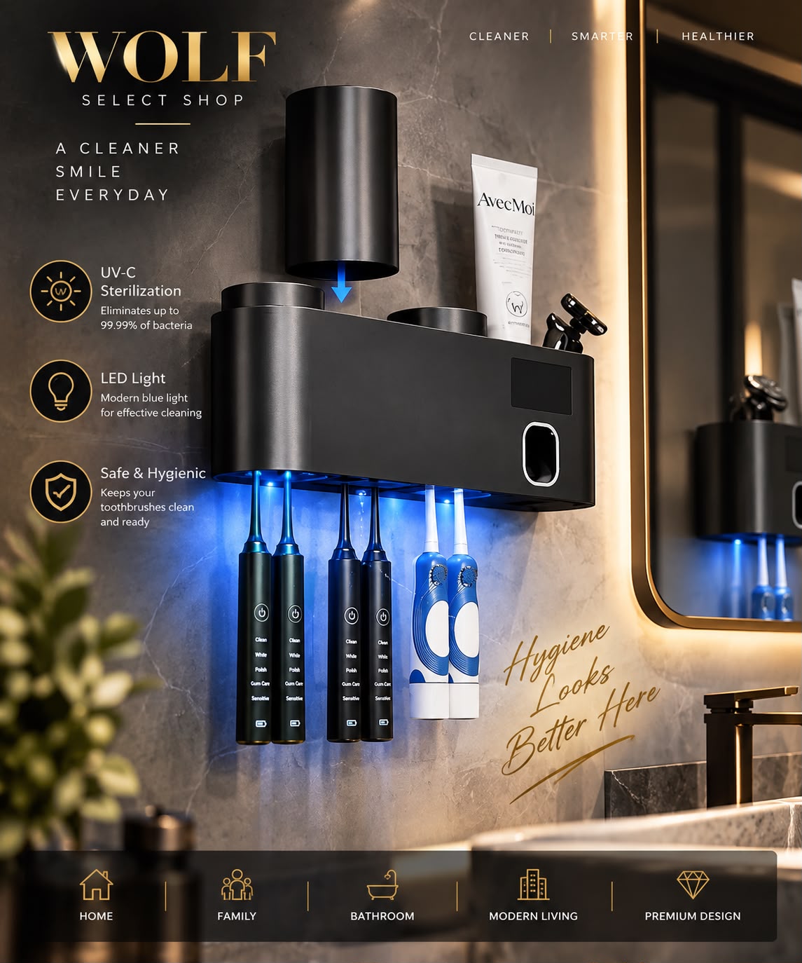 Smart UV-C Toothbrush Sanitizer & Organizer